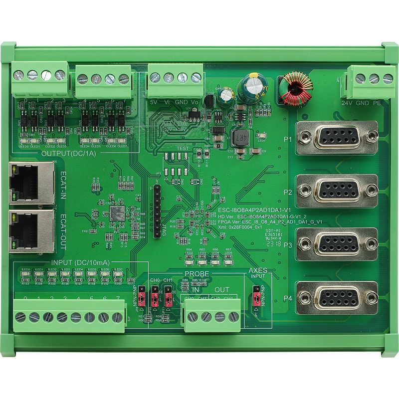 Modulo IO multifunzione Ethercat (8 ingressi \/ 8 uscite \/ 4 assi \/ 2 sonde \/ 1 ingresso analogico \/ 1 uscita analogica)